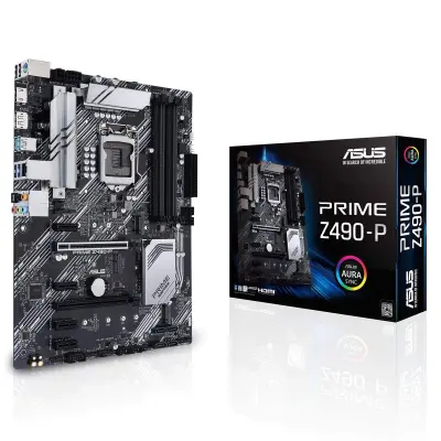 Asus Prime Z490-P LGA 1200 (Intel 10th Gen) ATX Motherboard, Dual M.2, DDR4 4600, 1 Gb Ethernet, Thunderbolt 3 Support, Aura Sync RGB