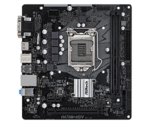 ASRock H470M-HDV/M.2, Intel H470, LGA 1200, Micro ATX, 2 DDR4, VGA, DVI, HDMI, M.2