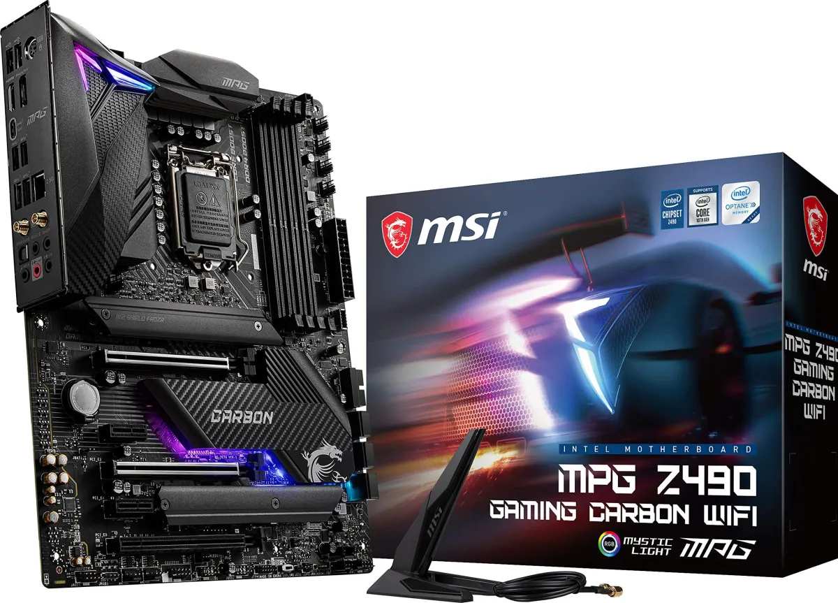 MSI MPG Z490 Gaming Carbon WiFi Gaming Motherboard (ATX, 10th Gen Intel Core, LGA 1200 Socket, DDR4, Dual M.2 Slots, Wi-Fi 6, Light RGB)