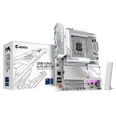 GIGABYTE Z890 AORUS Elite WIFI7 ICE Intel Core Ultra LGA 1851 , ATX, DDR5, 3X M.2, PCIe 5.0, Thunderbolt 4, WIFI7, 2.5GbE LAN, EZ-Latch - White