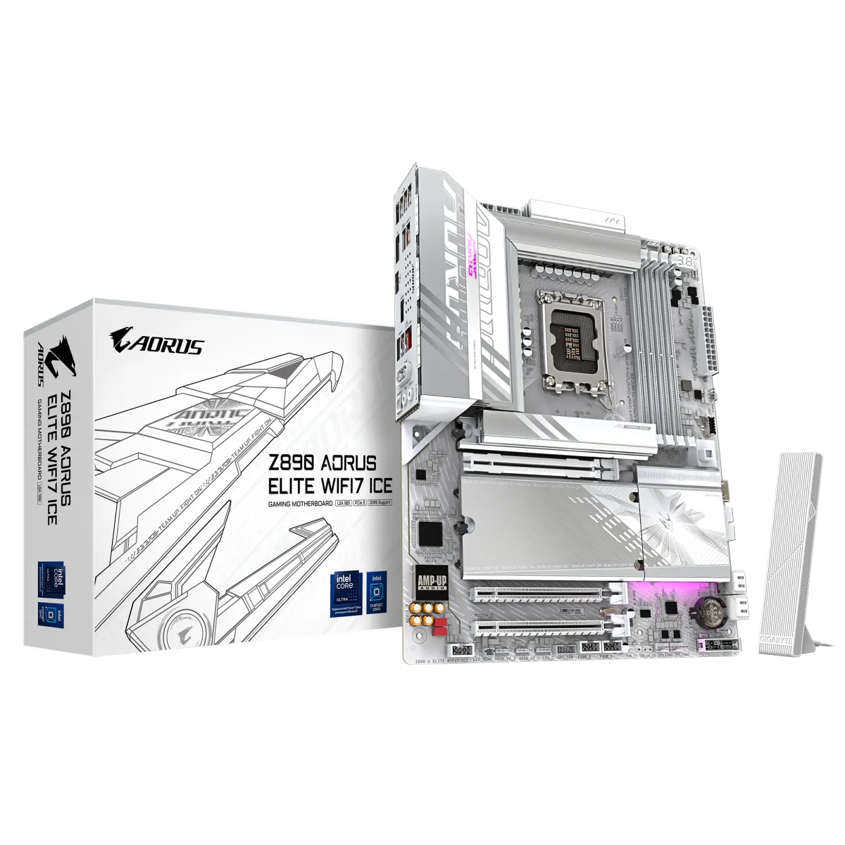 GIGABYTE Z890 AORUS Elite WIFI7 ICE Intel Core Ultra LGA 1851 , ATX, DDR5, 3X M.2, PCIe 5.0, Thunderbolt 4, WIFI7, 2.5GbE LAN, EZ-Latch - White