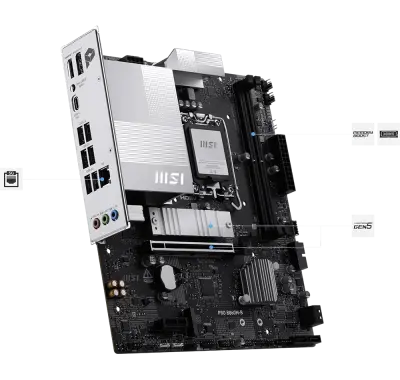 MSI PRO B860M-B Motherboard, mATX, LGA 1851 - Direct 6 Phases, DDR5 Memory Boost (9066+ MT/s OC), PCIe 5.0 x16, M.2 Gen5, 5G LAN
