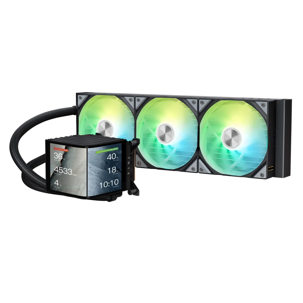TRYX Panorama 360 ARGB 360mm AIO 6.5'' AMOLED L-Shaped Screen 3D Anamorphic Effect Display Customizable AIO Cooler 360mm - Black