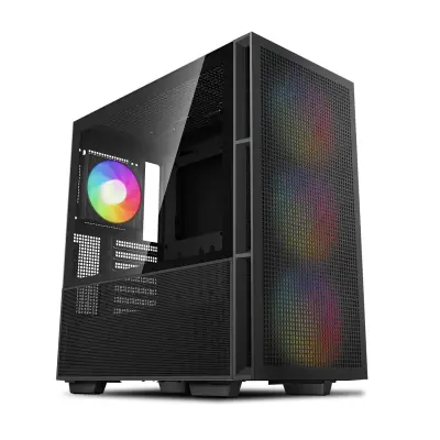 DeepCool CH560 ATX PC Case High-Airflow 140mm PWM ARGB Fans Front Panel Mid-Tower Chassis Hybrid Mesh/Tempered Glass Side Panel 360mm Radiator Top/Front Support Gaming Case USB 3.0 Type-C I/O Panel - Black