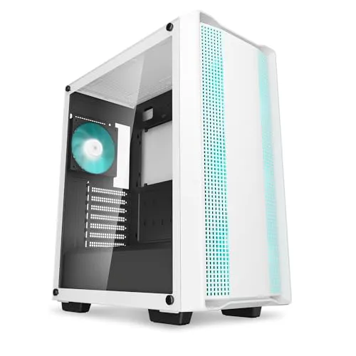 DeepCool CC560 WH Mid-Tower ATX PC Case, 4X Pre-Installed 120mm LED Fans, Tempered Glass Side Panel - White