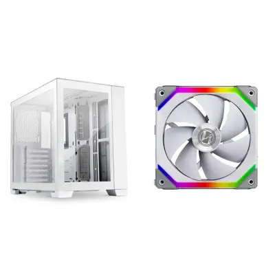 Lian Li O11 Dynamic Midi Tower, Tempered Glass (White) + Lian Li UNI Fan SL120 V2 RGB 2*Triple Pack (White)