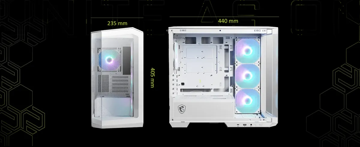 MSI MAG PANO M100L PZ Micro-ATX Case, 270-Degree Panoramic Tempered Glass Panels, Back-Connect Compatible, Magnetic Dust Filter - White