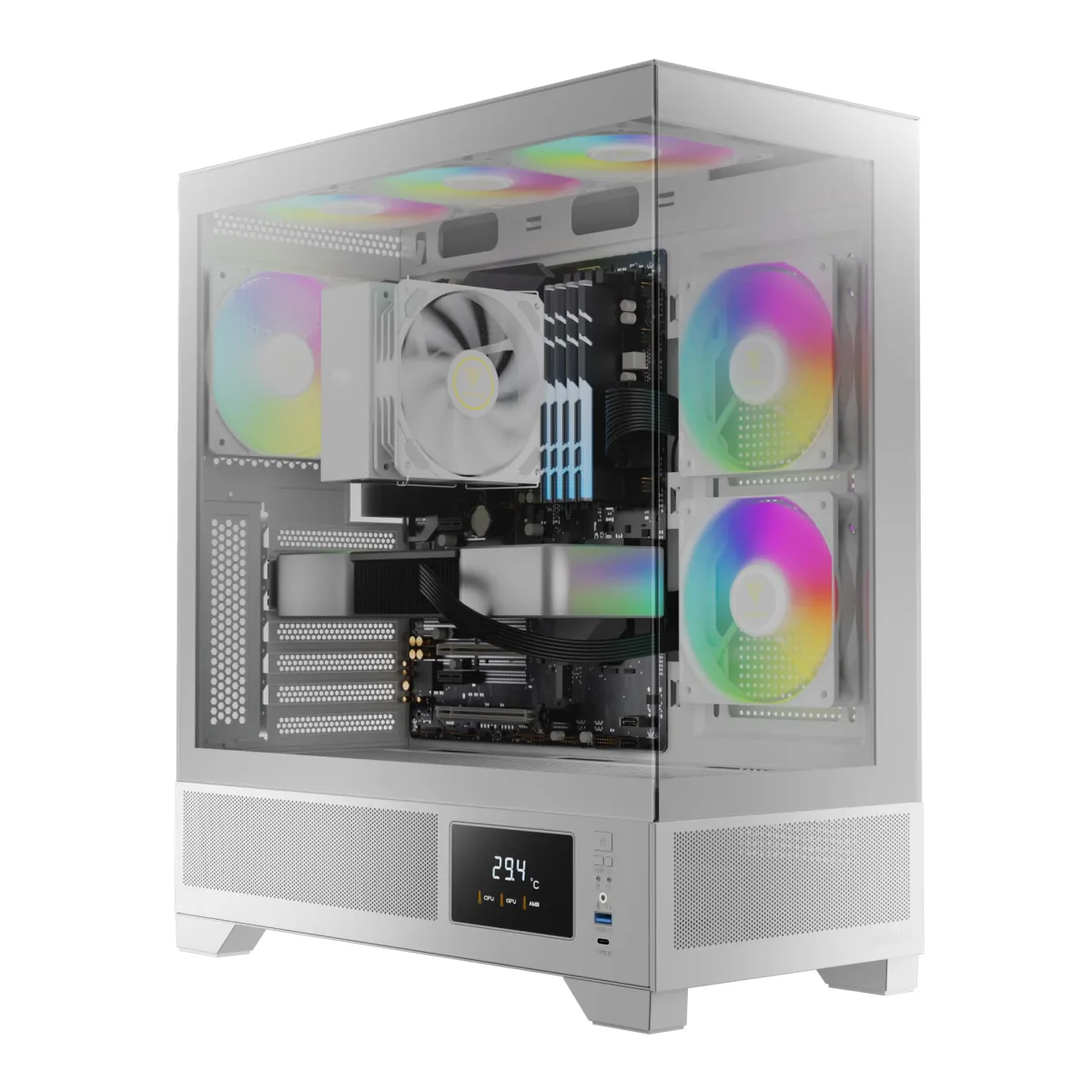 Twisted Minds TM-GM-II Spider ATX Mid Tower Gaming Case, Tempered Glass Side Panel, Efficient Cooling, Magic Dust Filter, 4* 120mm Pre-inst ARGB Fans - White
