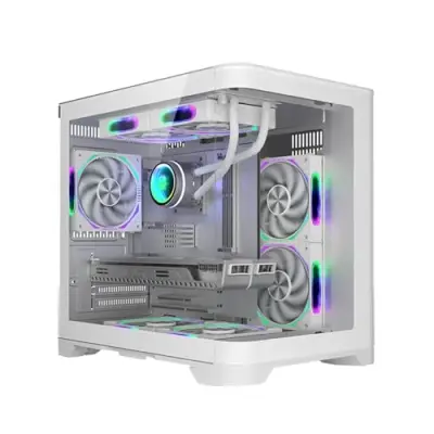 WJCOOLMAN Basalat PRO LC-XW PRO with 6 RGB Fans, Panoramic Side View Chassis ,SPCC+Tempered Glass. M-ATX/ITX , S/240/360 Top - White