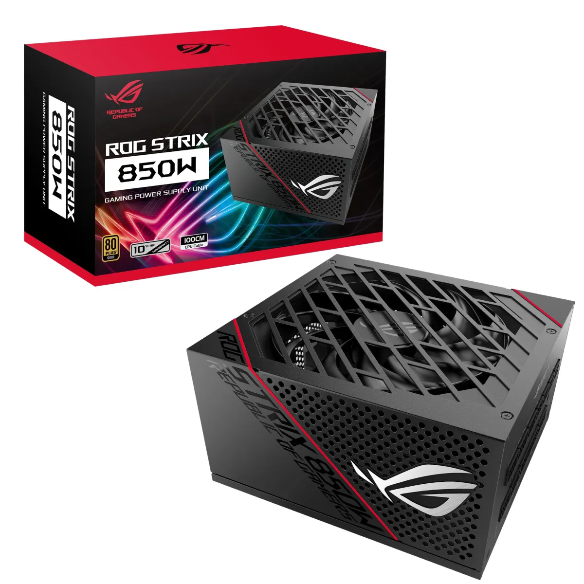 Asus ROG STRIX 850W Gold Modular PSU with ROG Heatsinks, Fully Modular, Dual Ball Fan Bearings, Axial-tech Fan Design
