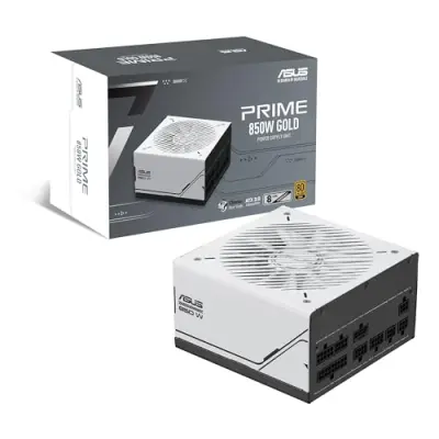 ASUS Prime 850W Gold 850 Watt, ATX 3.0 Compatible, Fully Modular Power Supply, 80+ Gold Certified, Dual Ball Bearings - White - No Box