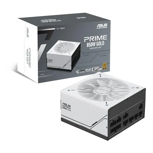 ASUS Prime 850W Gold 850 Watt, ATX 3.0 Compatible, Fully Modular Power Supply, 80+ Gold Certified, Dual Ball Bearings - White - No Box