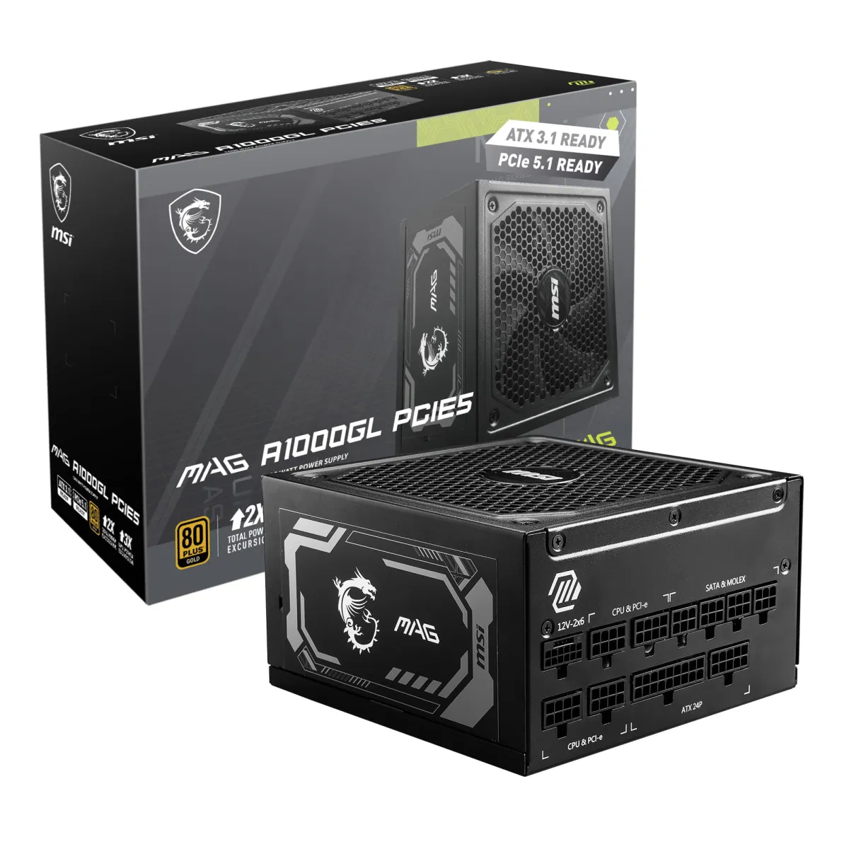 MSI MPG A1000GS PCIE5, Fully Modular Gaming 1000W Power Supply, 80+ Gold, ATX 3.1 & PCIe 5.1 Ready