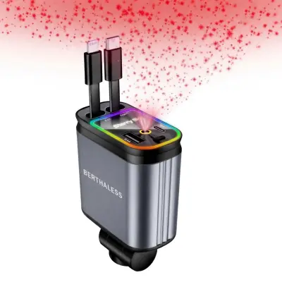 RetracTable Car Charger USB-A - FM Carplay + Sky Lights 4in1-120W D16