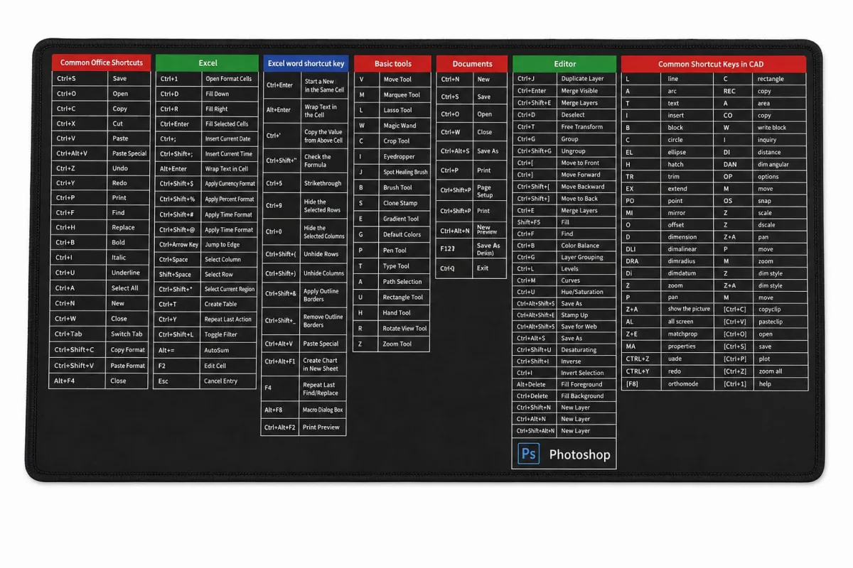 Mouse Pad ShortCuts 40x90