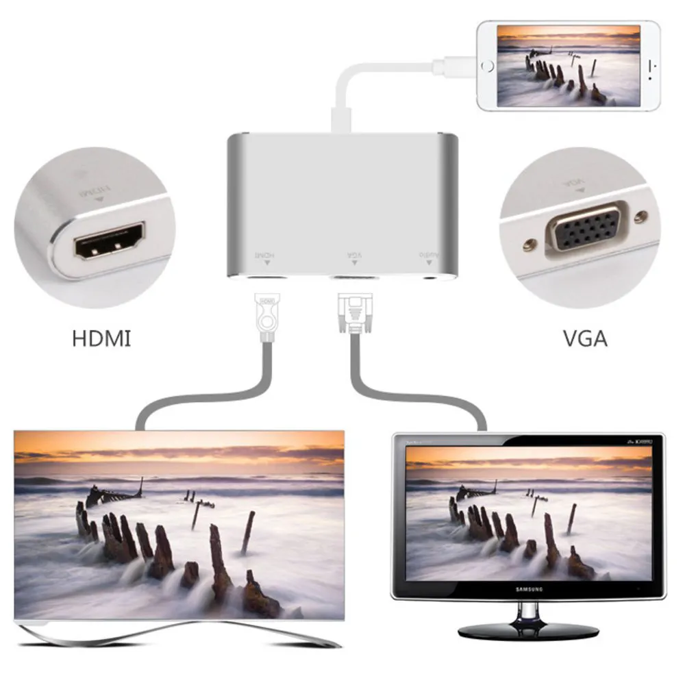 Adapter Lightning iPhone to HDMI+VGA + aoudio