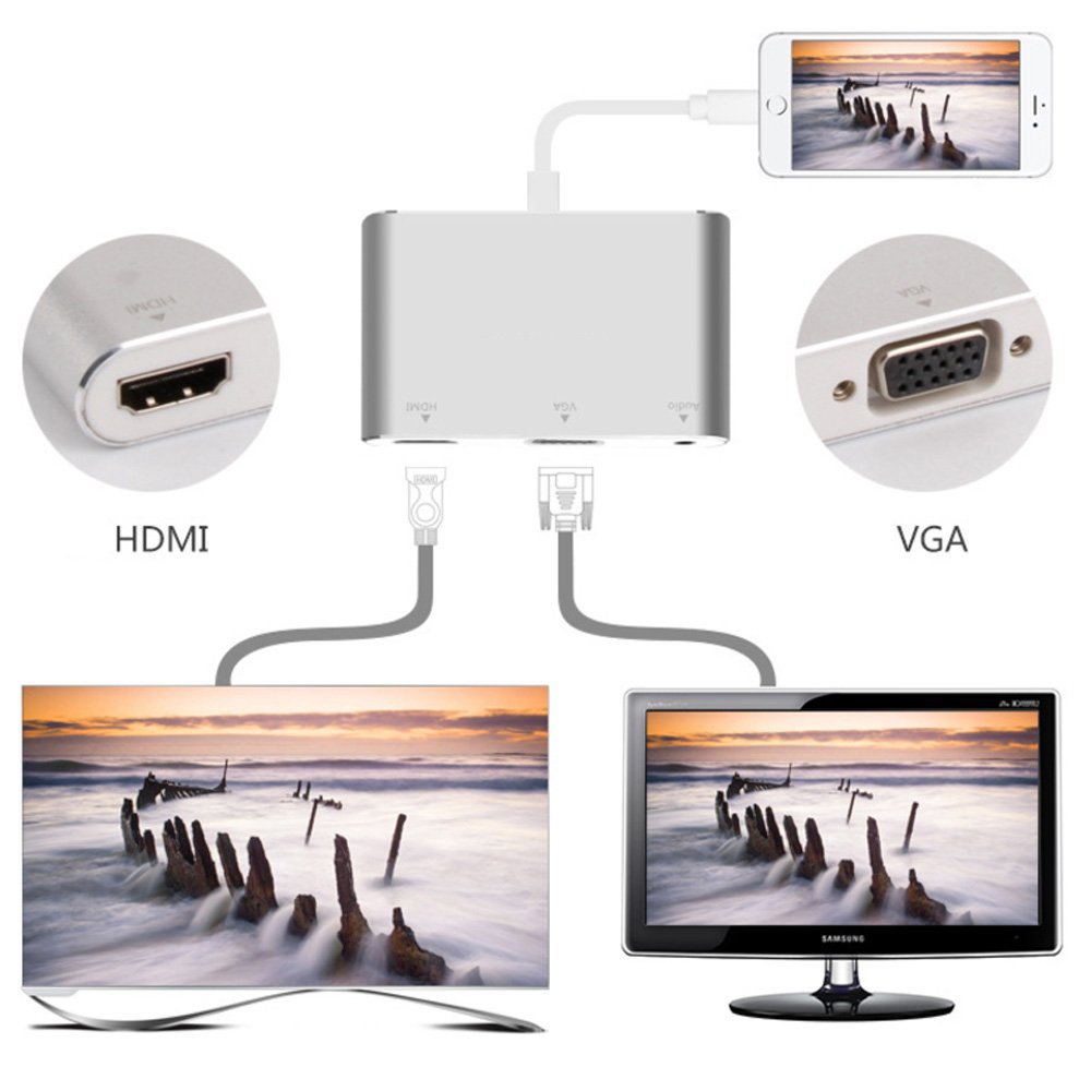 Adapter Lightning iPhone to HDMI+VGA + aoudio