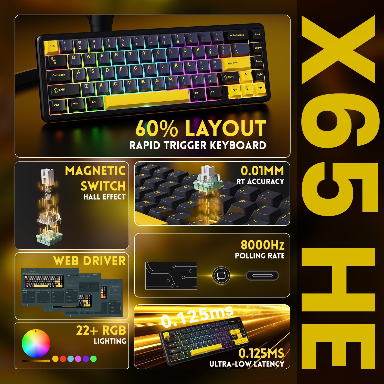 Keyboard Mechanical Attack Shark X65 HE RGB Magnetic Switch