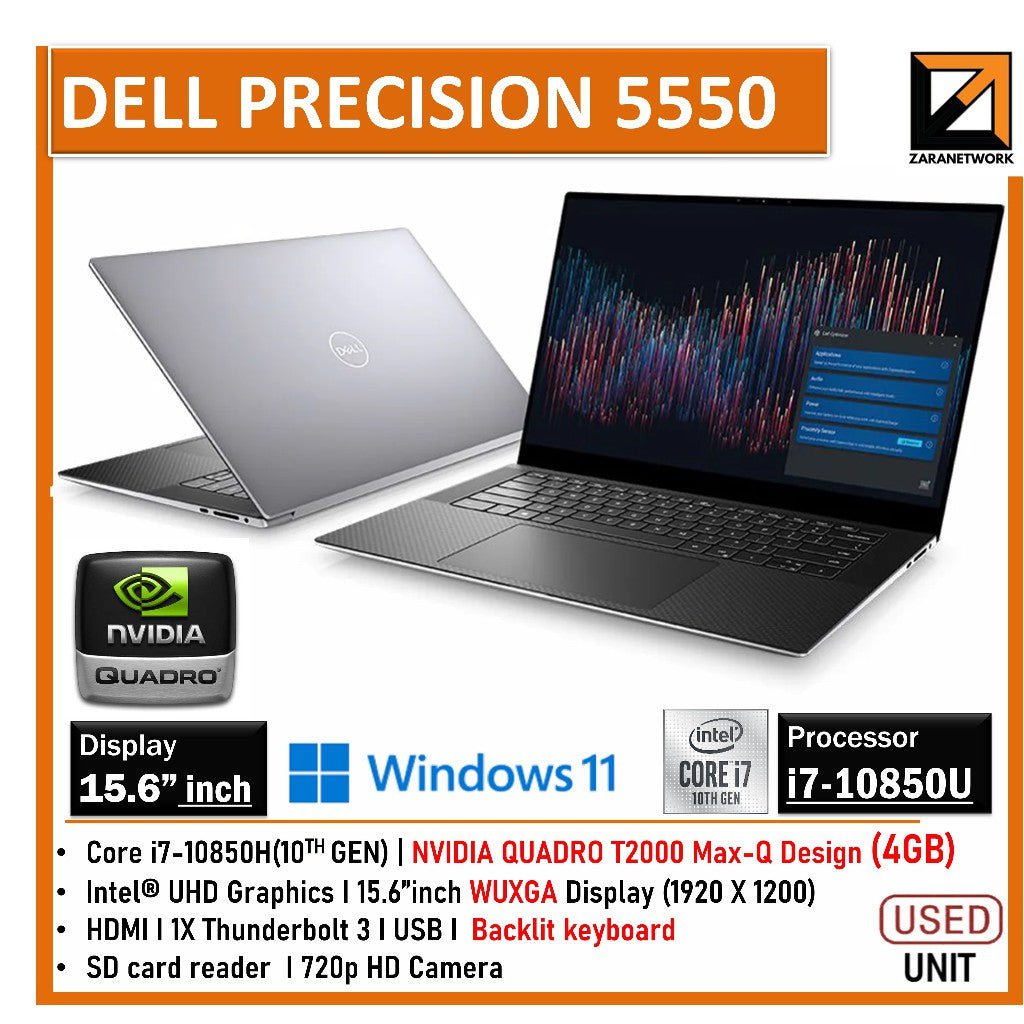Dell Precision 5550 i9H-10th/64/1/4-T2000-Quadro/15.6"/Win
