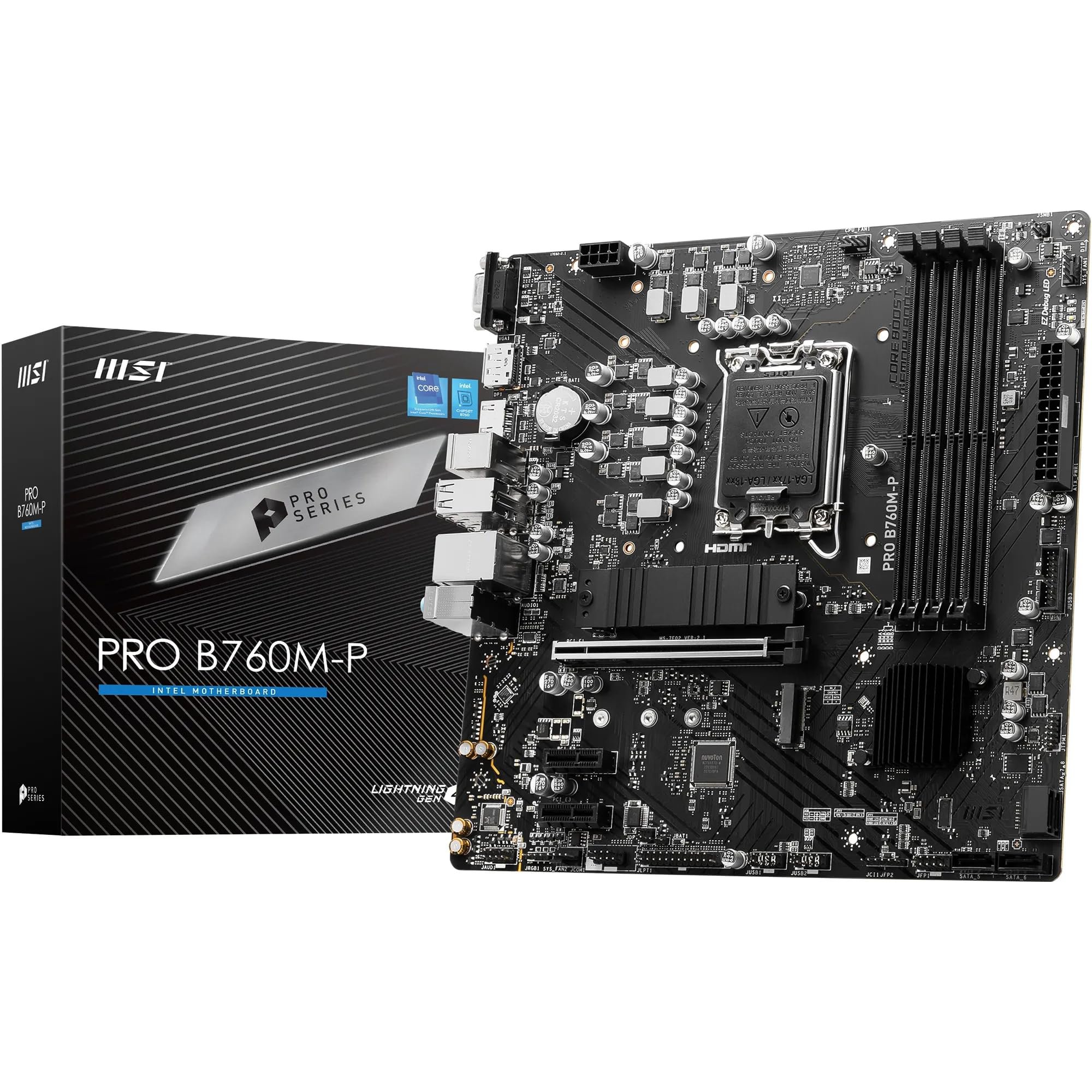 ASUS PRIME B760M-R D4, Intel® B760 LGA 1700 micro-ATX motherboard with PCIe 4.0, two PCIe 4.0 M.2 slots, DDR4, Realtek 2.5Gb Ethernet, HDMI™, SATA 6 Gbps, front USB 5Gbps ports, Aura Sync