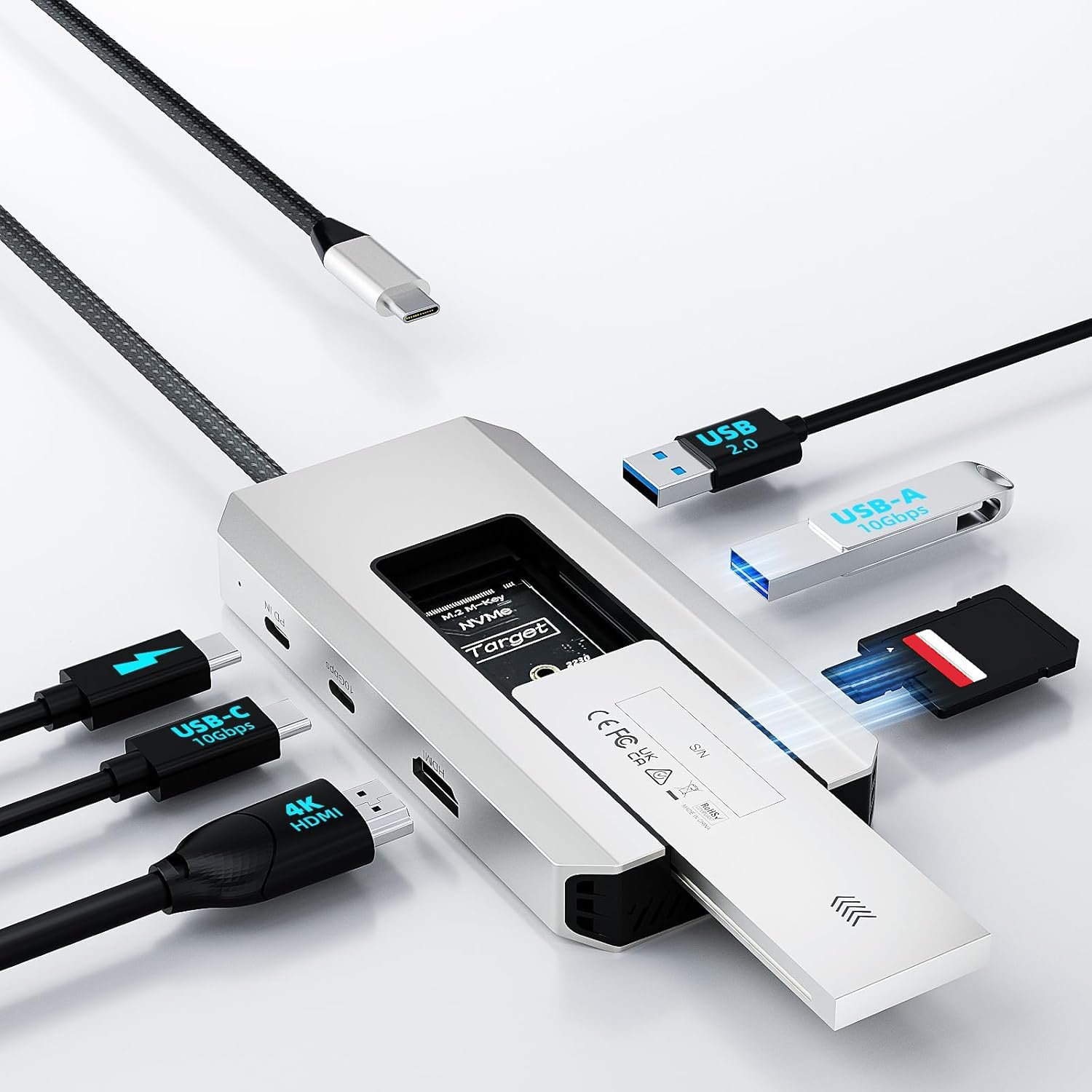 Hagibis USB-C Hub with M.2 SSD Enclosure, 2-in-1 Type-C Docking Station & M.2 NVMe SSD External Hard Drive Enclosure, USB C to 4K@60Hz HDMI, 100W PD, 10Gbps USB 3.1, SD/TF3.0