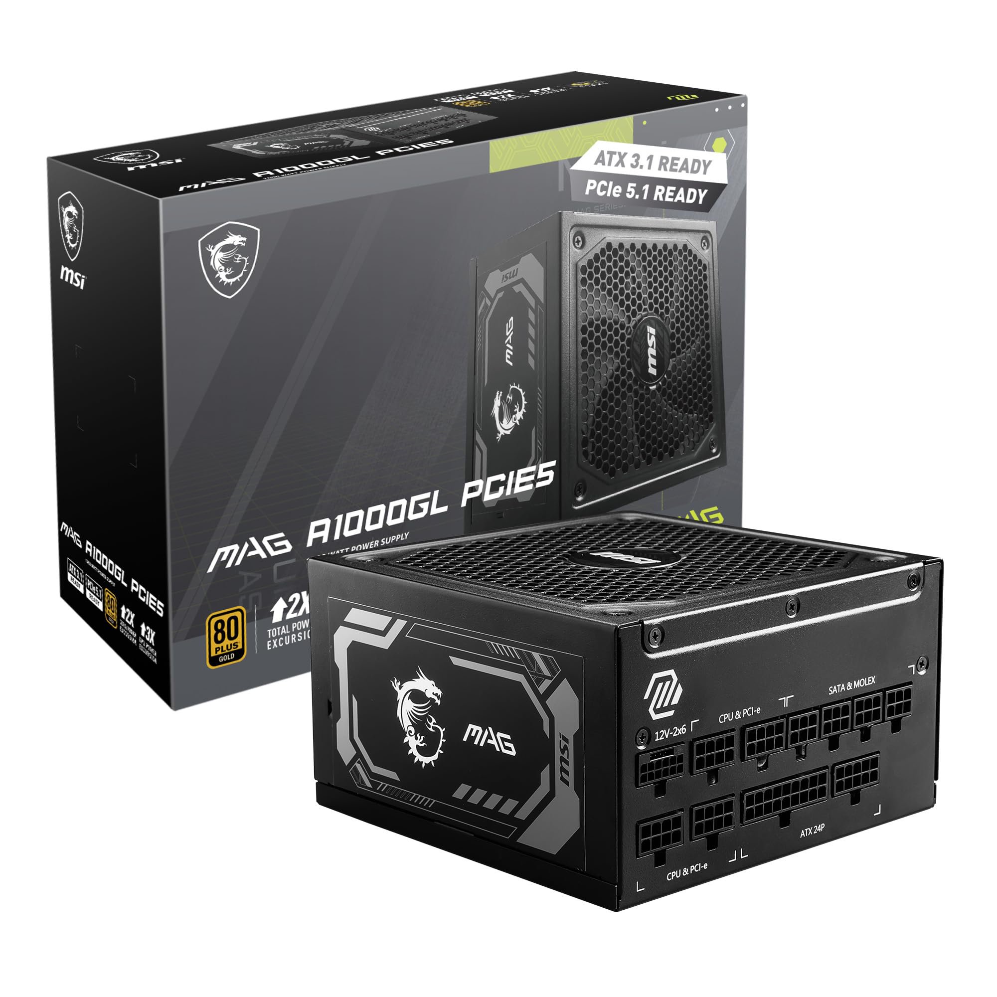 MSI MPG A1000GS PCIE5, Fully Modular Gaming 1000W Power Supply, 80+ Gold, ATX 3.1 & PCIe 5.1 Ready