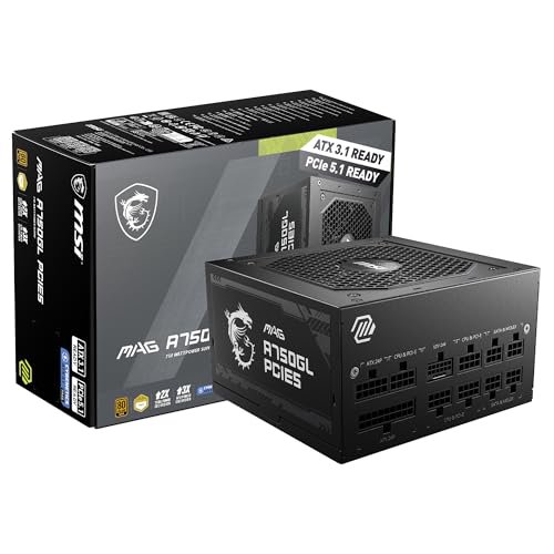 MSI MAG A750GL PCIE5 ATX 3.1 GOLD Full Modular 750 Watt ATX Power Supply