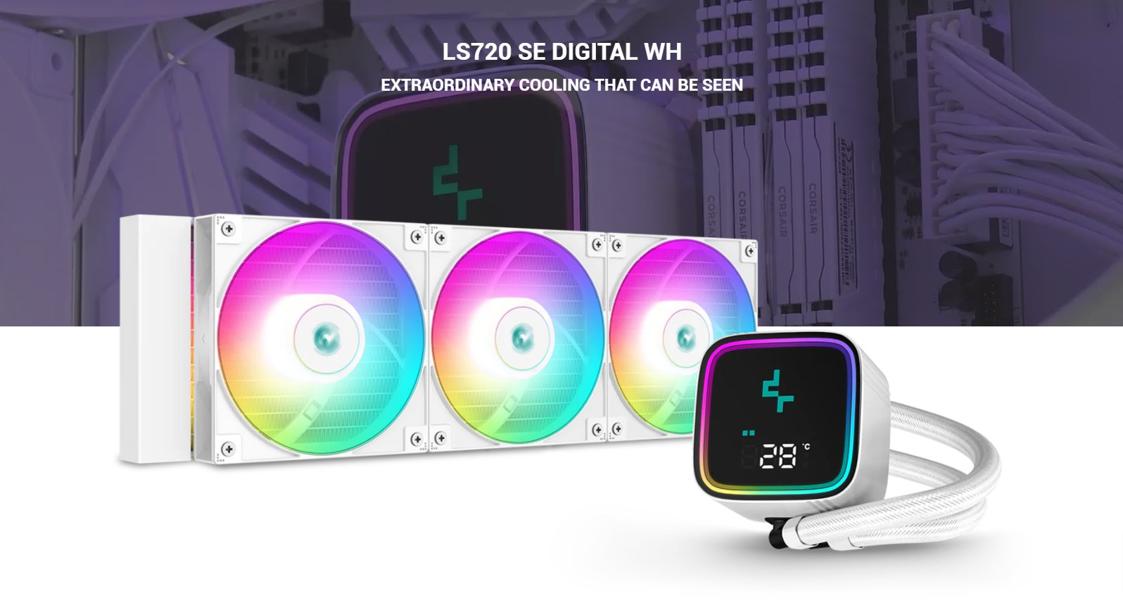 DeepCool LS720 SE Digital 360mm Liquid Cooler with A Status Display - White