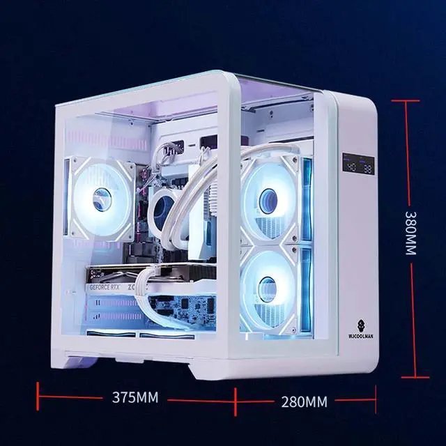 WJCOOLMAN Basalat PRO LC-XW PRO with 6 RGB Fans, Panoramic Side View Chassis, SPCC+Tempered Glass. M-ATX/ITX, S/240/360 Top - White
