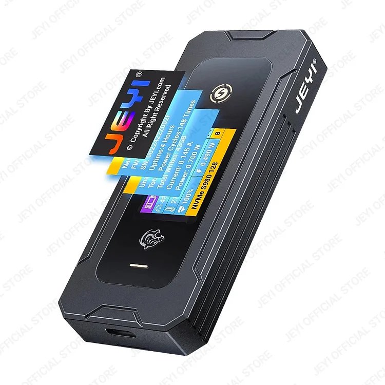 JEYI Visual Smart M.2 NVMe / SATA SSD Enclosure, USB 3.2 10Gbps 10 Set Modes Real-time temperature