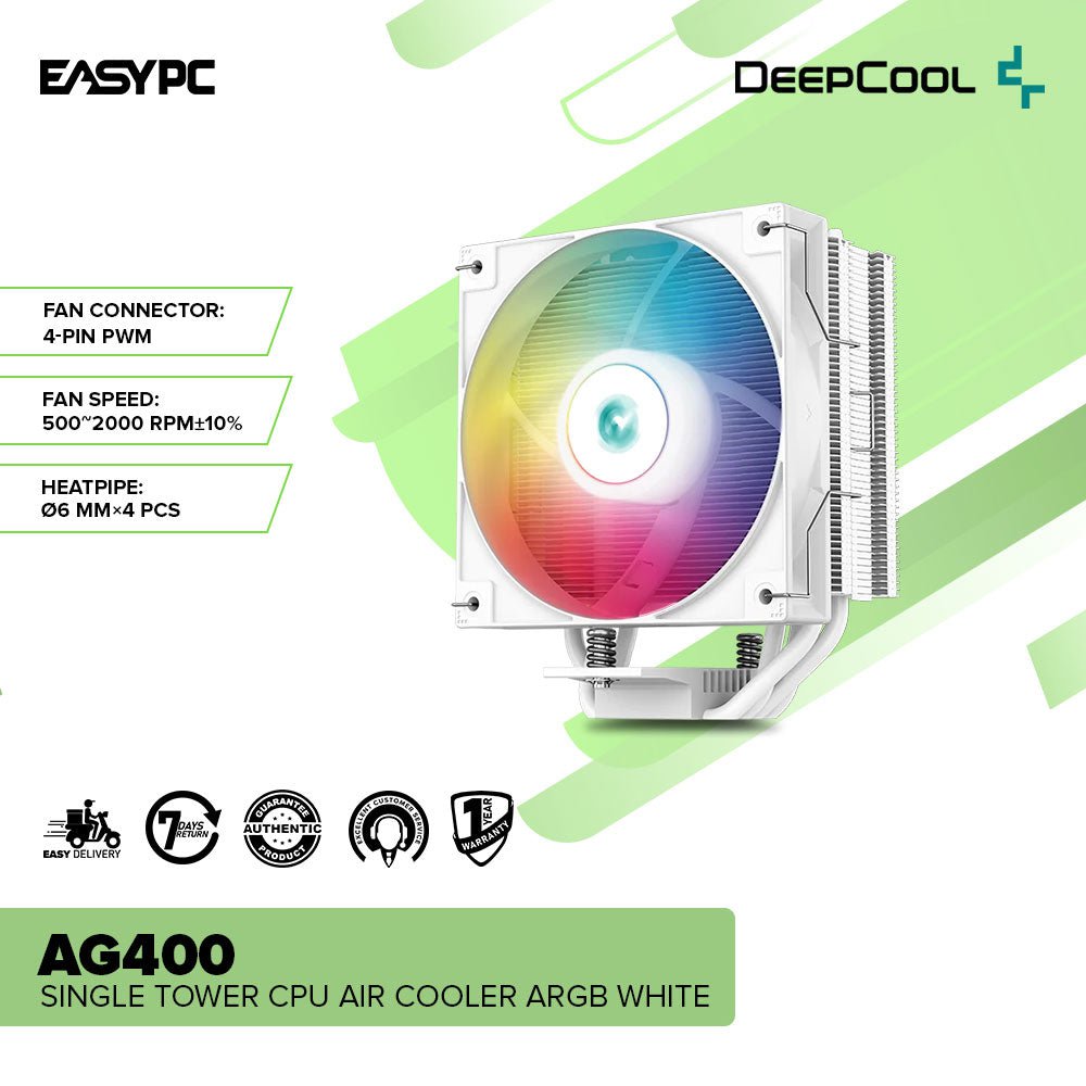 DeepCool Gammaxx Series AG400 - 120mm LED CPU Cooler ARGB - White