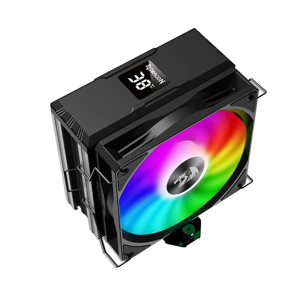 REDRAGON CC-1013 CPU Cooler With Temperature Display 12cm RGB Fan 4 Heat Pipes - Black