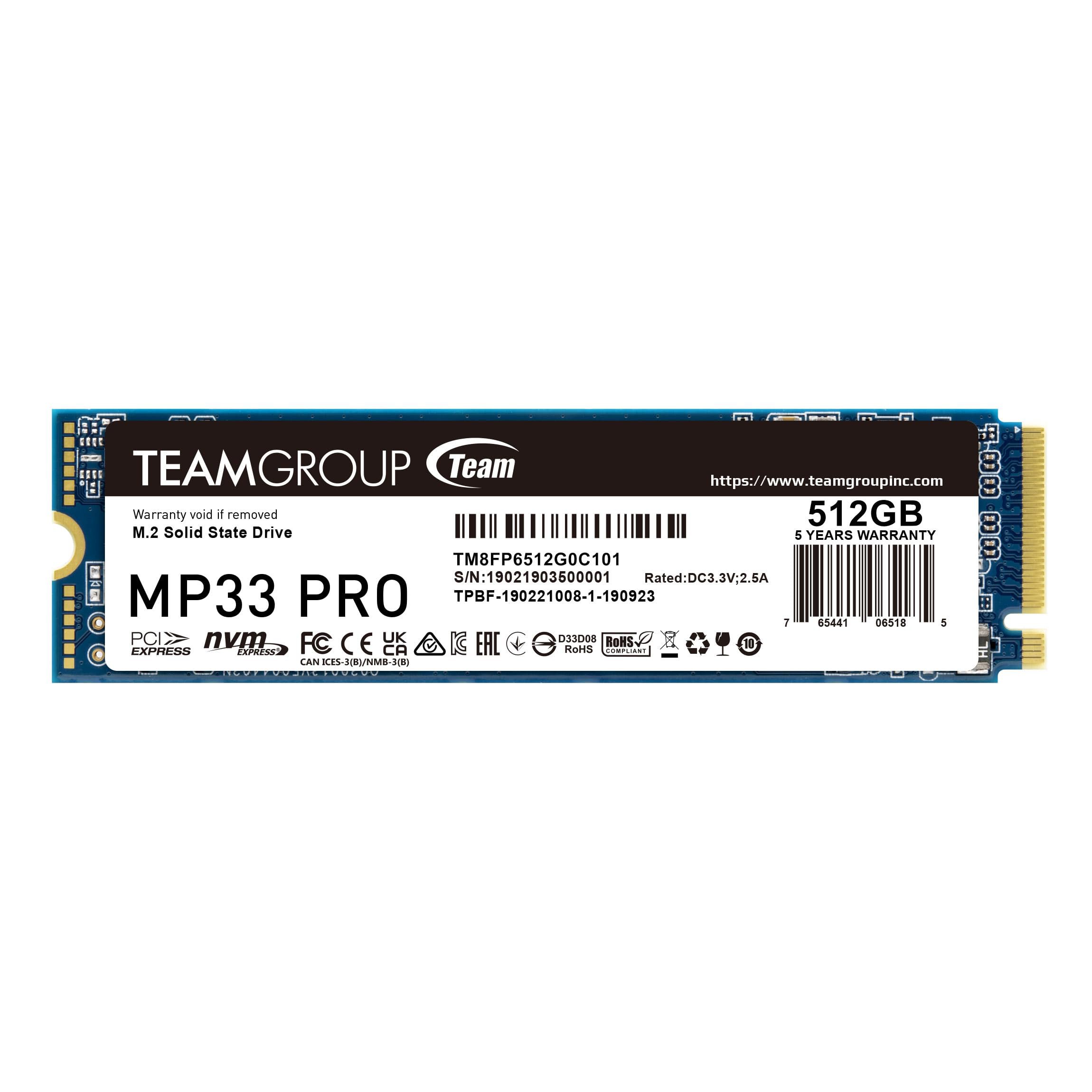 TEAMGROUP MP33 512GB SLC Cache 3DNAND TLC NVMe PCIe Gen3x4 M.2 2280 Internal SSD