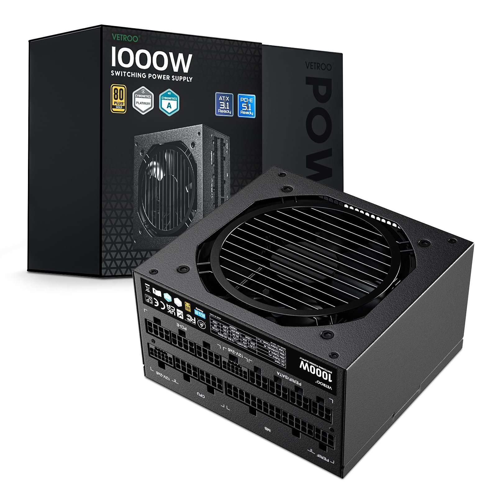Segotep GM1000W Power Supply 1000W, PCIe 5.0 & ATX 3.0 Full Modular 80 Plus Gold Certified Gaming PSU - Black