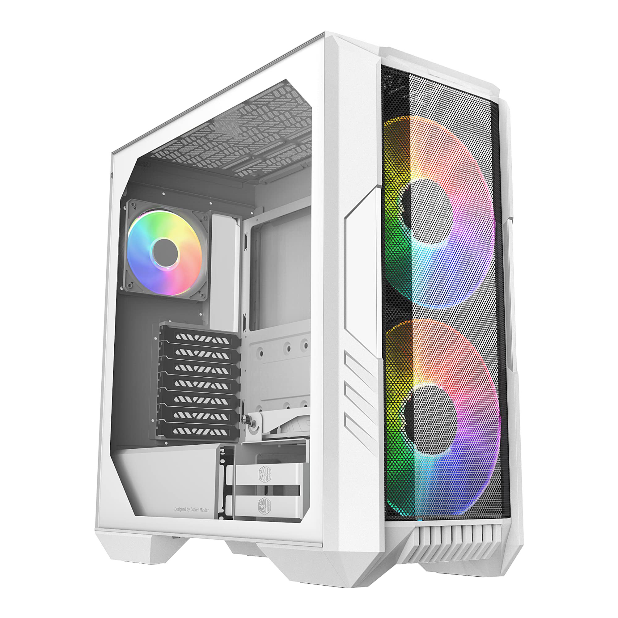 Cooler Master HAF 500, High Airflow ATX Mid-Tower, Mesh Front Panel, Dual 200mm Customizable ARG Lighting Fans - White
