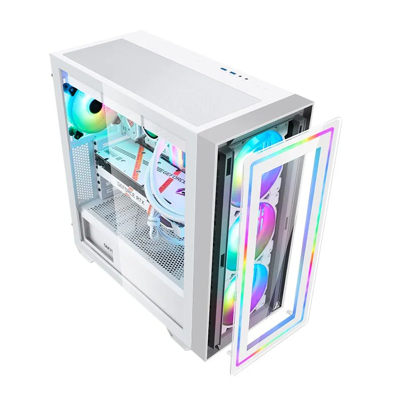 Segotep Gank 360 RGB Full-Tower E-ATX Desktop Gaming Computer PC Case (No Fan Included) - White