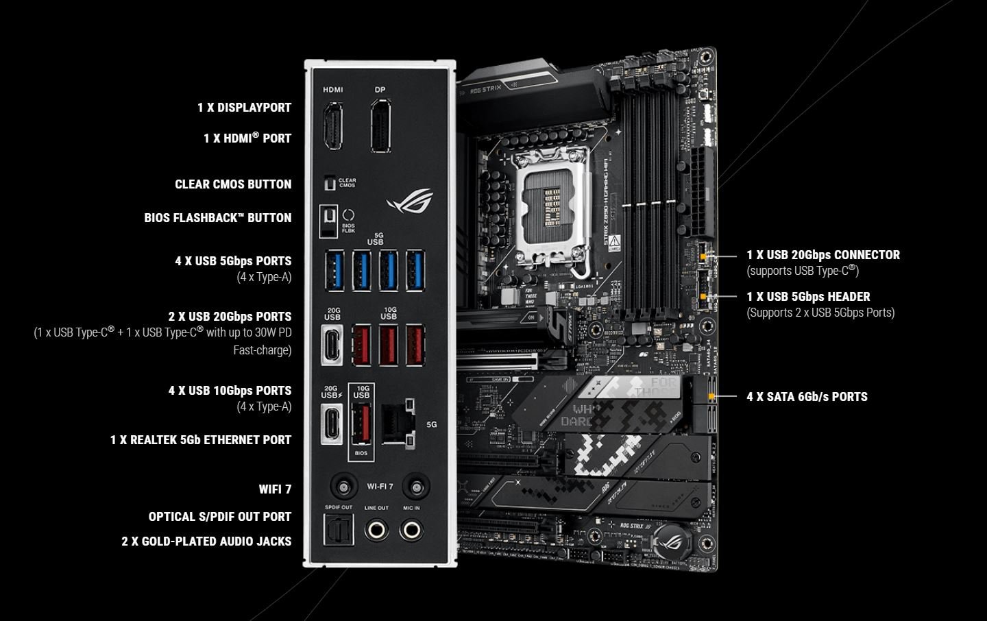ASUS ROG Strix Z890-E Gaming WiFi Intel Z890 LGA 1851 ATX, Advanced AI PC-Ready, DDR5, WiFi 7, 7X M.2, Thunderbolt™ 4, USB Type-C