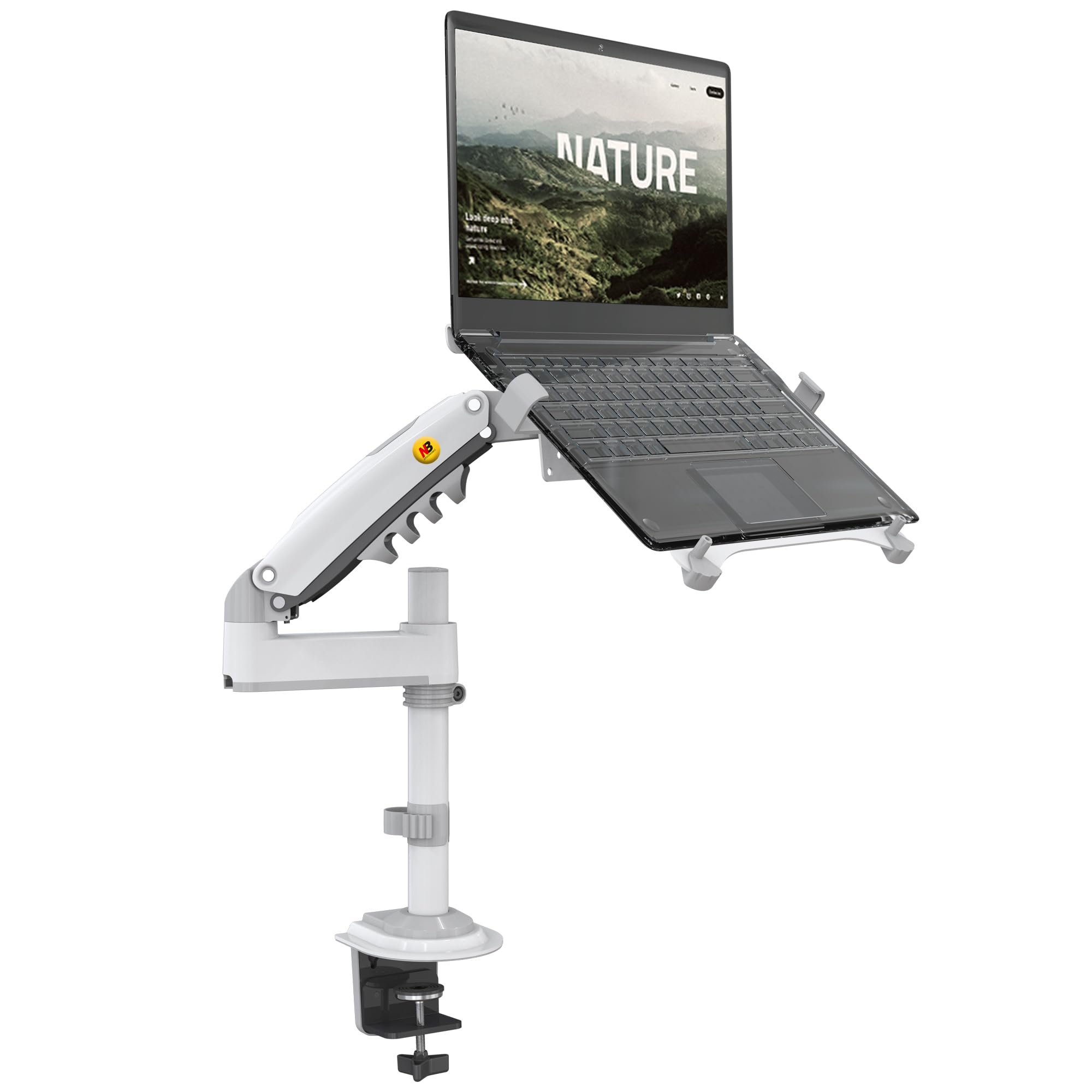 NB North Bayou F160-FP Laptop Mount with Adjustable Tray for 10-17”Notebook, Full Motion Arm with VESA Plate for 17-30”Monitor, Clamp-on Grommet Mounting