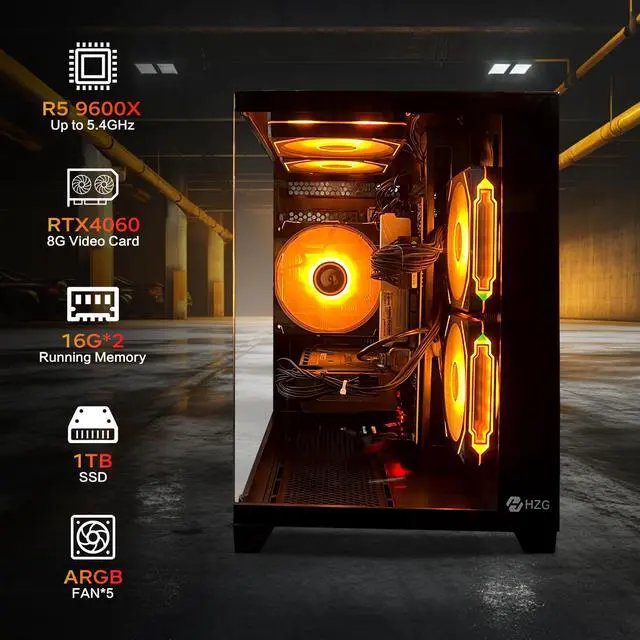 Gaming PC — Ryzen 5 9600X · 16GB DDR5 RAM · RTX 4060 8GB · 1TB NVMe SSD