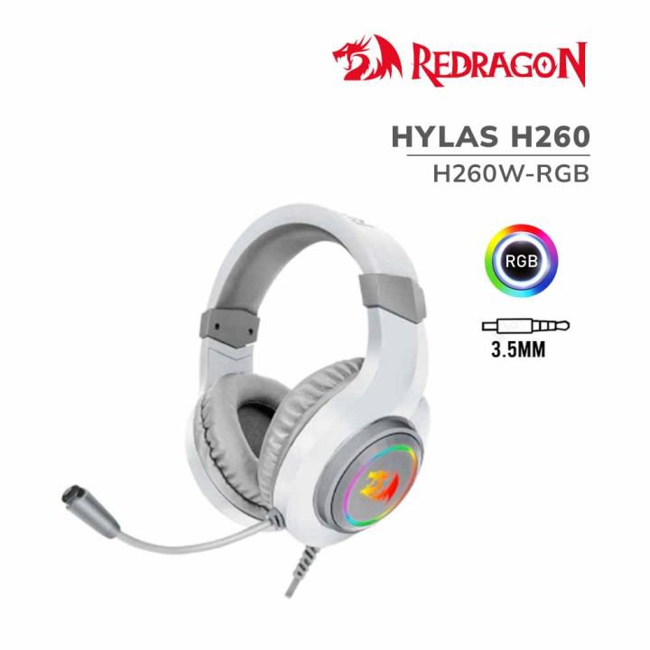 Redragon H260W Hylas RGB Gaming Headset, Compatible with Xbox One PS4 PS5 Laptop - White