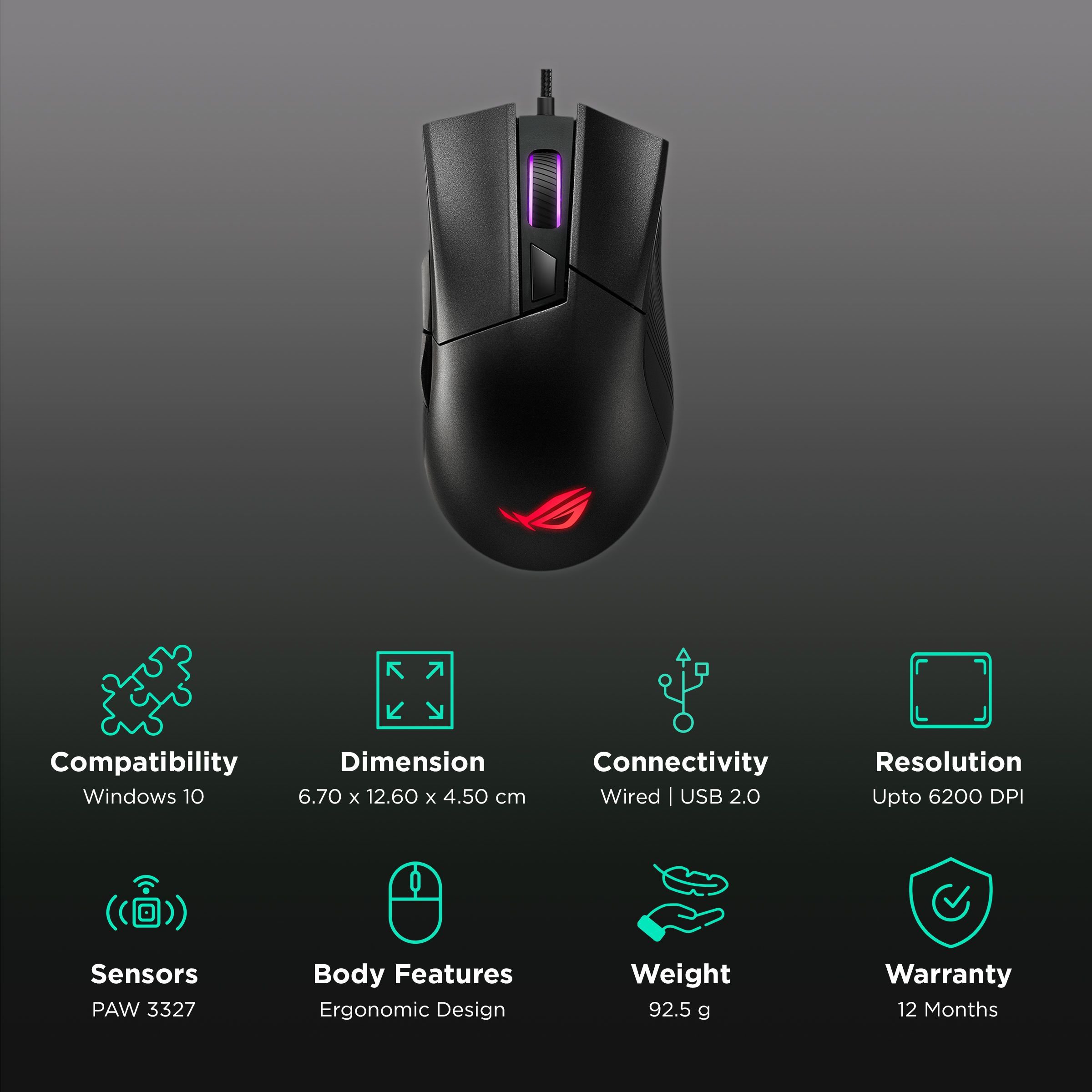 ASUS ROG Gladius II Core Optical Wired Gaming Mouse