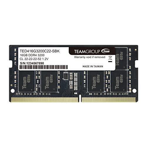 TEAMGROUP Elite DDR4 16GB Single 3200MHz PC4-25600 CL22 Unbuffered Non-ECC 1.2V SODIMM 260-Pin Laptop Notebook Memory Module Ram